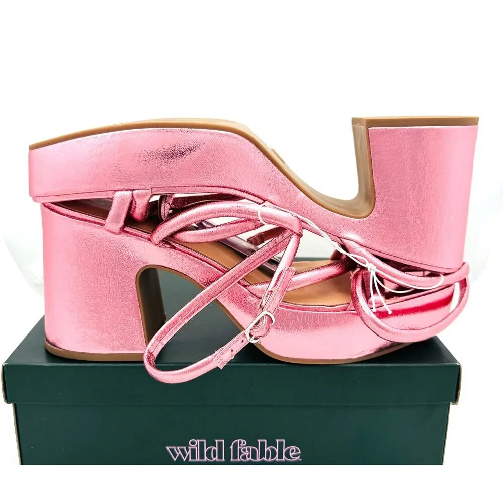 Wild Fable Heels Womens 14 Pink Memory Foam Strappy Block Platform NIB
